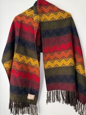 Figueroa Alpaca Scarf Made in Peru Multicolor Chevron Woven Fringe